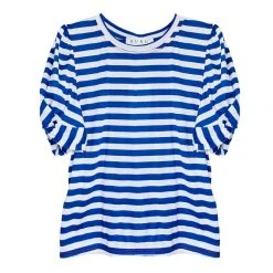 BURU White Label Tops Sivas Statement Tee - Blue & White Stripe