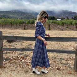 BURU Pink Label Clothing Square Neck Long Sleeve Top - Cornflower Blue