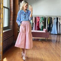 BURU Pink Label BURU X TSCS Tiered Midi Skirt - Pink Gingham Clothing 16 BURU Pink Label BURU X TSCS Tiered Midi Skirt - Pink Gingham Clothing