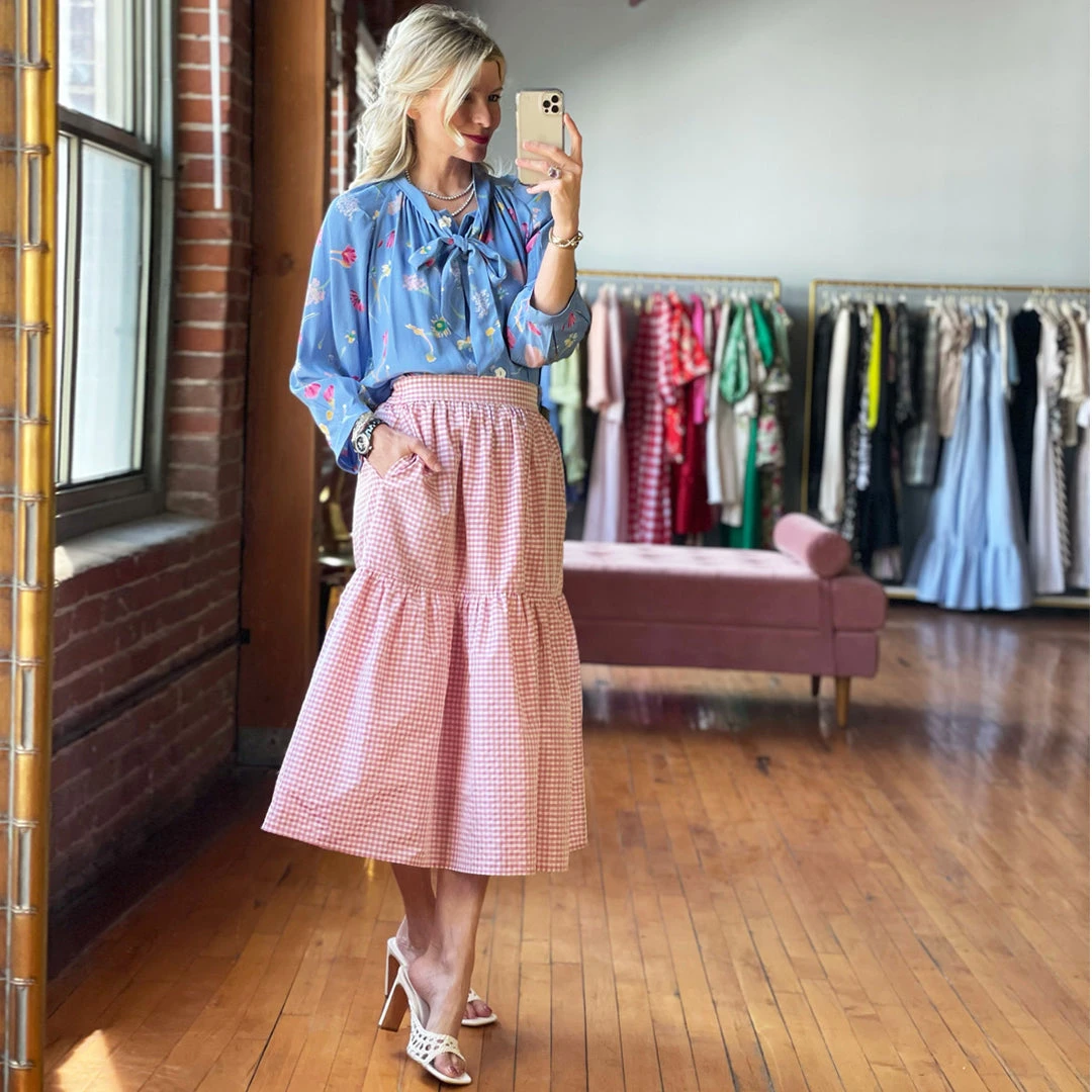 BURU Pink Label BURU X TSCS Tiered Midi Skirt - Pink Gingham Clothing 8 BURU Pink Label BURU X TSCS Tiered Midi Skirt - Pink Gingham Clothing