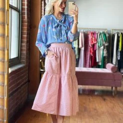 BURU Pink Label BURU X TSCS Tiered Midi Skirt - Pink Gingham Clothing