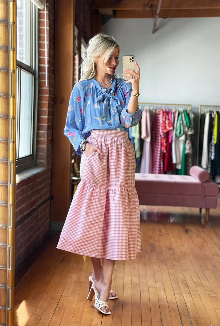 BURU Pink Label BURU X TSCS Tiered Midi Skirt - Pink Gingham Clothing 4 BURU Pink Label BURU X TSCS Tiered Midi Skirt - Pink Gingham Clothing