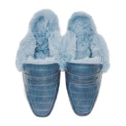 Shoes Fur Lined Loafers - Blue Croc - Final Sale