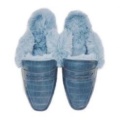 Shoes Fur Lined Loafers - Blue Croc - Final Sale