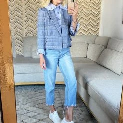 BURU Pink Label BURU Pink Label-Made In The USA Boxy Blazer - Blue Textured Rose