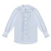 BURU Pink Label Ruffle Collar Blouse - Blue & White Oxford Stripe