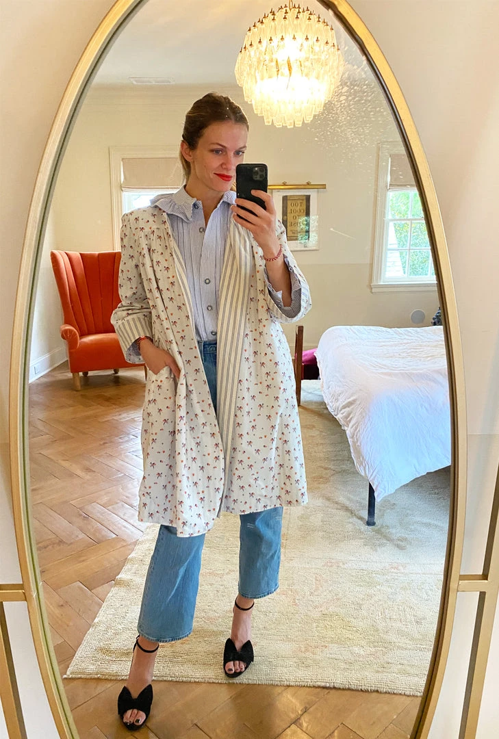 BURU Pink Label Reversible Car Coat - Blue Ticking & Floral Tops 8 BURU Pink Label Reversible Car Coat - Blue Ticking & Floral Tops