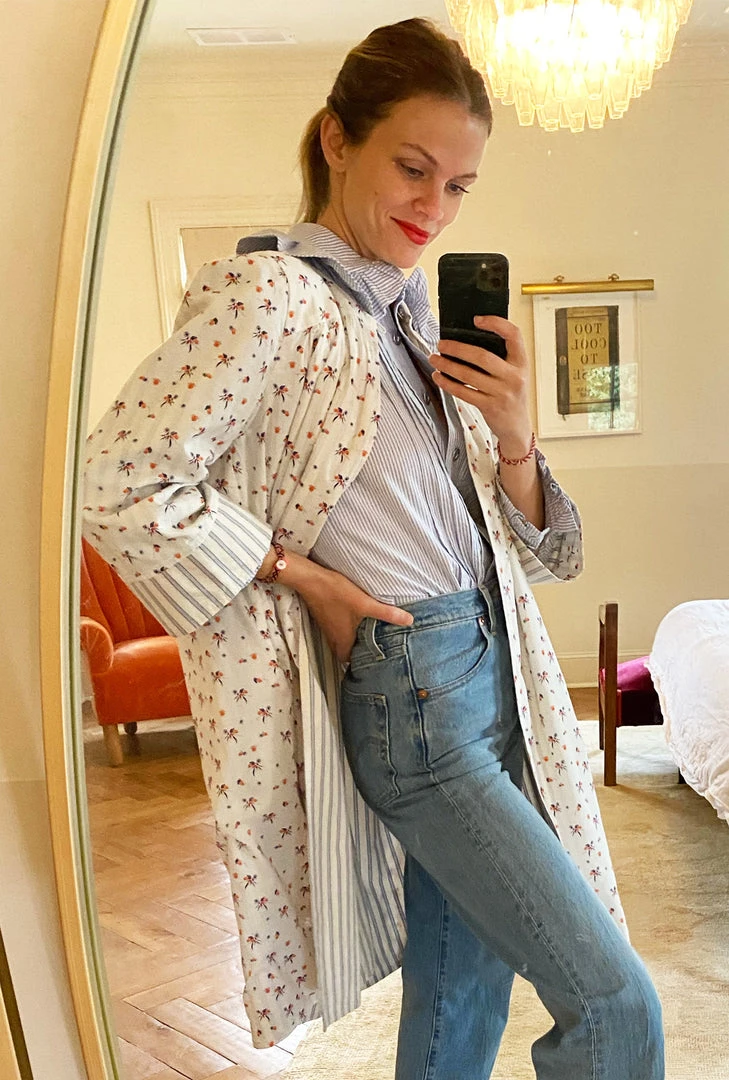 BURU Pink Label Reversible Car Coat - Blue Ticking & Floral Tops 10 BURU Pink Label Reversible Car Coat - Blue Ticking & Floral Tops