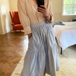 BURU Pink Label Ruffle Collar Blouse - Pink Pinstripe