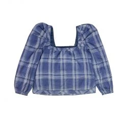 BURU Pink Label Clothing Square Neck Long Sleeve Top - Cornflower Blue