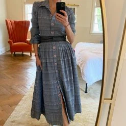 BURU Pink Label Long Sleeve Shirtdress - Blue Textured Rose 16 BURU Pink Label Long Sleeve Shirtdress - Blue Textured Rose