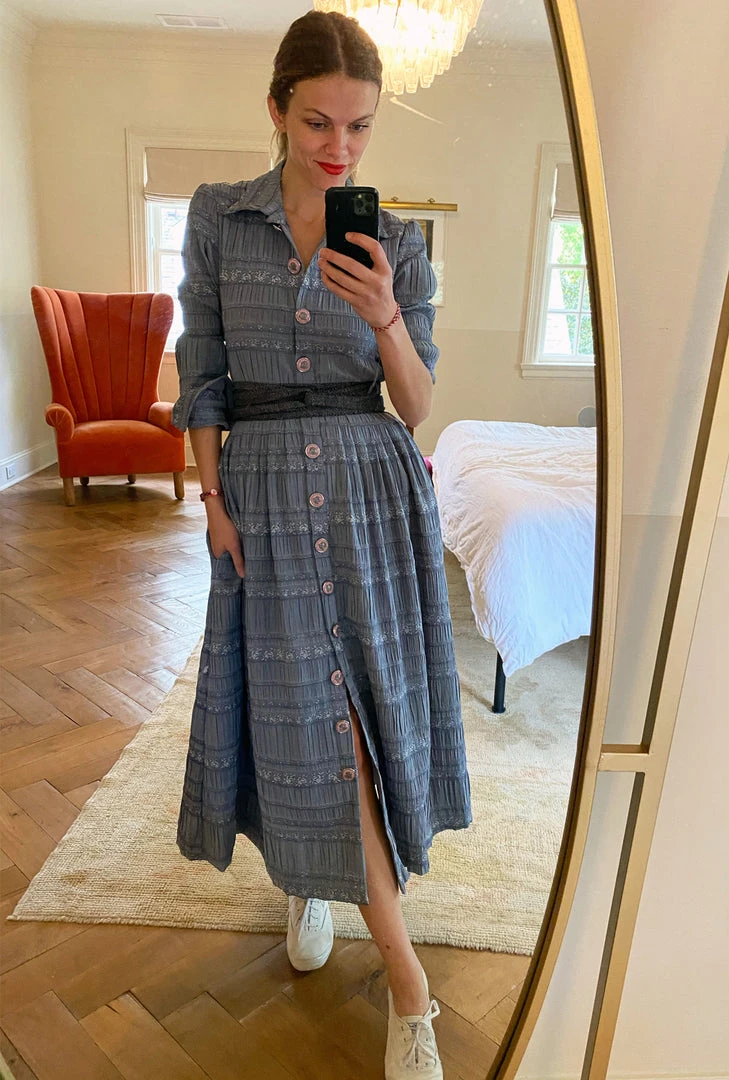 BURU Pink Label Long Sleeve Shirtdress - Blue Textured Rose 5 BURU Pink Label Long Sleeve Shirtdress - Blue Textured Rose