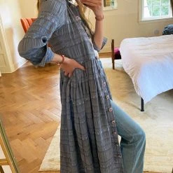 BURU Pink Label Long Sleeve Shirtdress - Blue Textured Rose 20 BURU Pink Label Long Sleeve Shirtdress - Blue Textured Rose