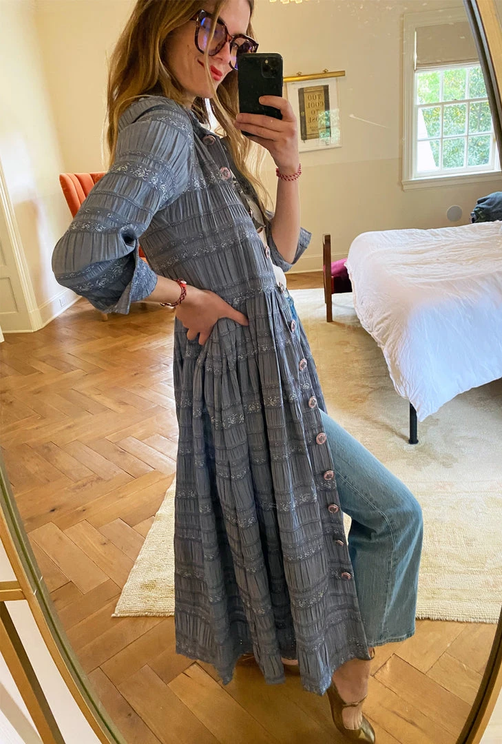 BURU Pink Label Long Sleeve Shirtdress - Blue Textured Rose 9 BURU Pink Label Long Sleeve Shirtdress - Blue Textured Rose