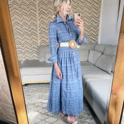 BURU Pink Label Long Sleeve Shirtdress - Blue Textured Rose 22 BURU Pink Label Long Sleeve Shirtdress - Blue Textured Rose