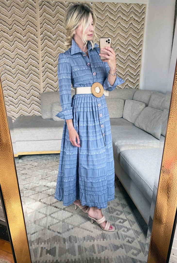 BURU Pink Label Long Sleeve Shirtdress - Blue Textured Rose 6 BURU Pink Label Long Sleeve Shirtdress - Blue Textured Rose