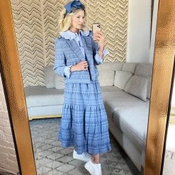 BURU Pink Label BURU Pink Label-Made In The USA Boxy Blazer - Blue Textured Rose