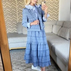 BURU Pink Label BURU Pink Label-Made In The USA Boxy Blazer - Blue Textured Rose