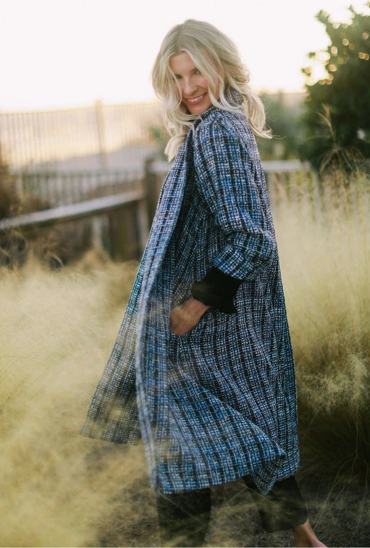 BURU Pink Label Clothing Black Friday Swing Coat - Blue Sparkle Tweed 5 BURU Pink Label Clothing Black Friday Swing Coat - Blue Sparkle Tweed