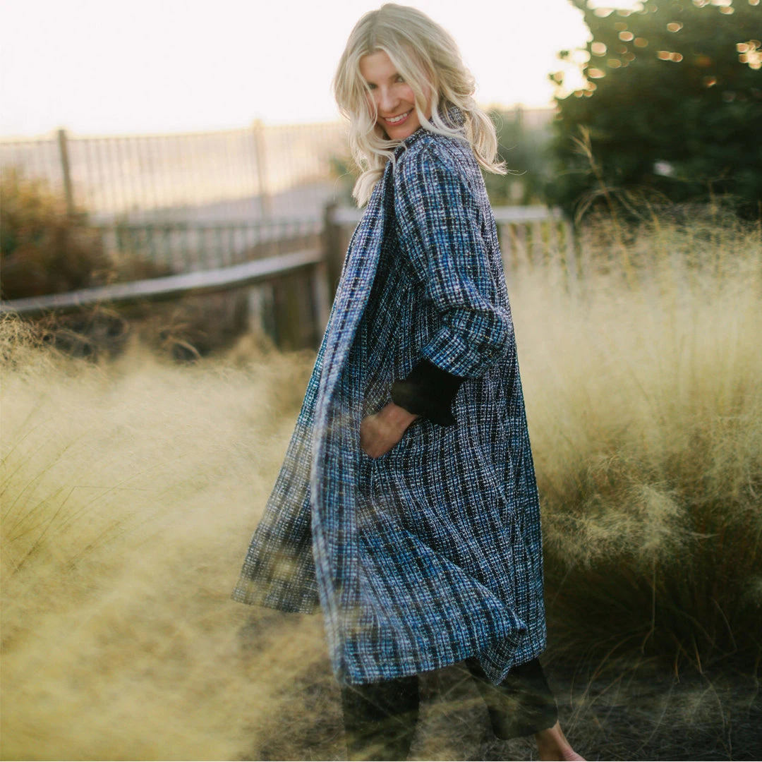 BURU Pink Label Clothing Black Friday Swing Coat - Blue Sparkle Tweed 7 BURU Pink Label Clothing Black Friday Swing Coat - Blue Sparkle Tweed