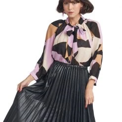 BURU Pink Label Clothing Bow Blouse - Abstract Chiffon - Final Sale