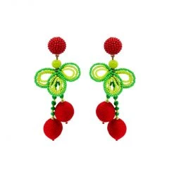 Buru Accessories Beaded Bows & Cherry Earrings - Red