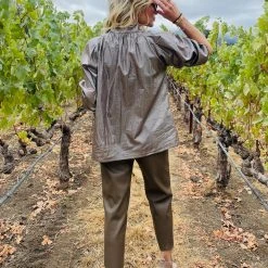 BURU Pink Label Bow Blouse - Chocolate & Silver Stripe