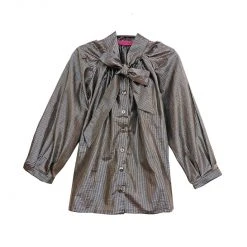 BURU Pink Label Bow Blouse - Chocolate & Silver Stripe