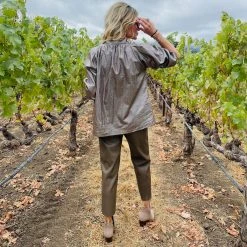 BURU Pink Label Bow Blouse - Chocolate & Silver Stripe
