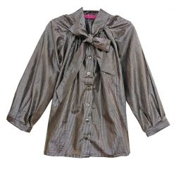 BURU Pink Label Bow Blouse - Chocolate & Silver Stripe