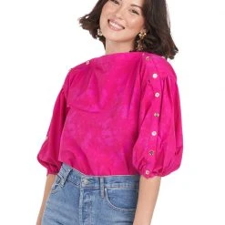 BURU White Label Clothing Button Sleeve Blouse - Fuchsia