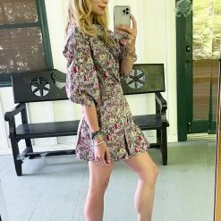 BURU White Label Button Sleeve Blouse - Pink Floral Tops