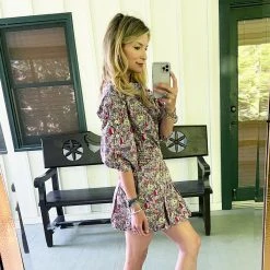 BURU White Label Button Sleeve Blouse - Pink Floral Tops