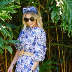 BURU White Label Button Sleeve Blouse - Blue Leaves