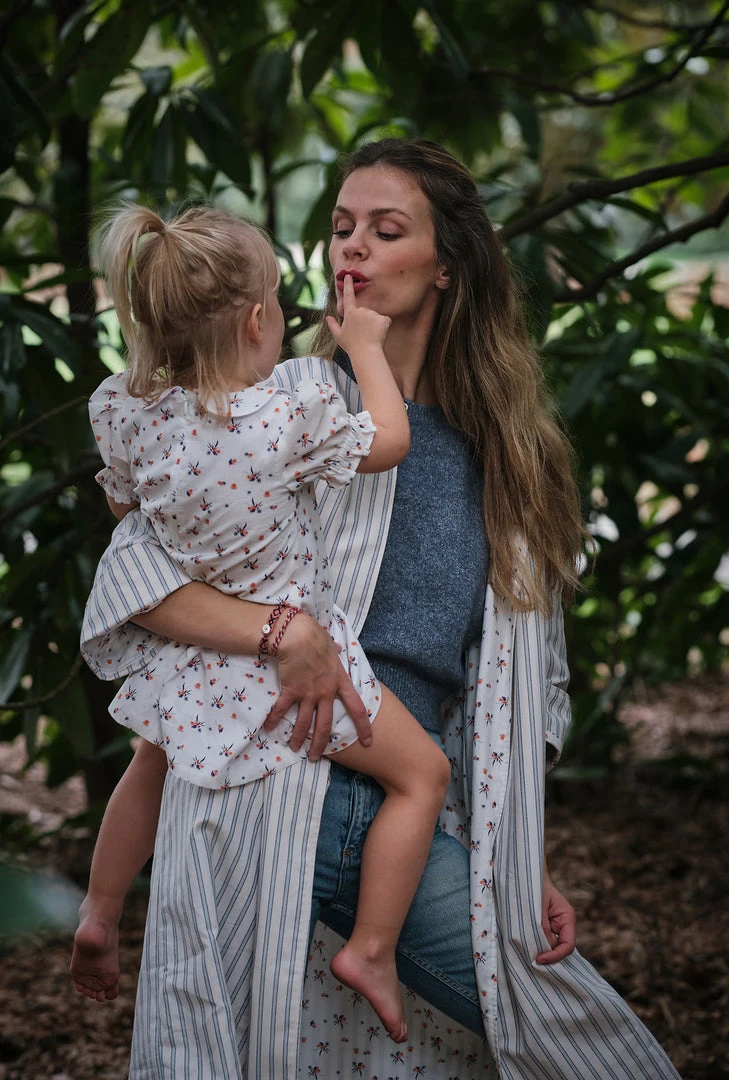 BURU Pink Label Reversible Car Coat - Blue Ticking & Floral Tops 5 BURU Pink Label Reversible Car Coat - Blue Ticking & Floral Tops