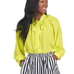 BURU Pink Label Bow Blouse - Chartreuse