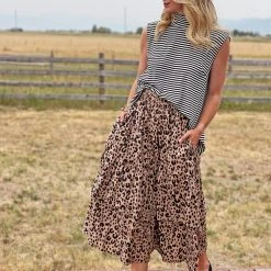 BURU White Label Smocked Waist Tiered MIDI Skirt - Tan Cheetah