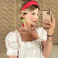 Buru Accessories Beaded Bows & Cherry Earrings - Red