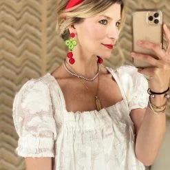 Buru Accessories Beaded Bows & Cherry Earrings - Red