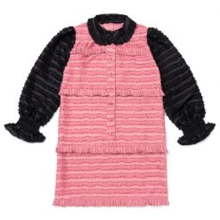 BURU White Label Peter Pan Collar Mini Dress - Rose & Black Fringe