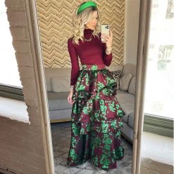 BURU White Label Clothing Teagan Tiered Skirt - Crimson Floral