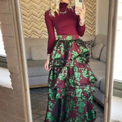 BURU White Label Clothing Teagan Tiered Skirt - Crimson Floral