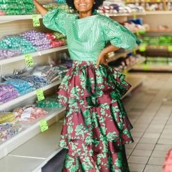 BURU White Label Clothing Teagan Tiered Skirt - Crimson Floral