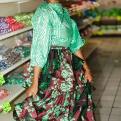 BURU White Label Clothing Teagan Tiered Skirt - Crimson Floral