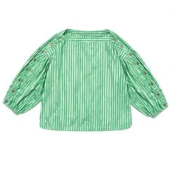 BURU White Label Cropped Button Sleeve Blouse - Green & Silver Pinstripe