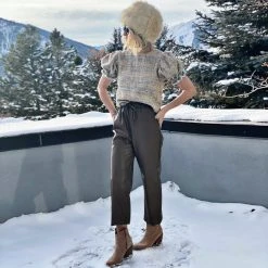 BURU White Label Bottoms Cropped Vegan Leather Trousers - Mocha