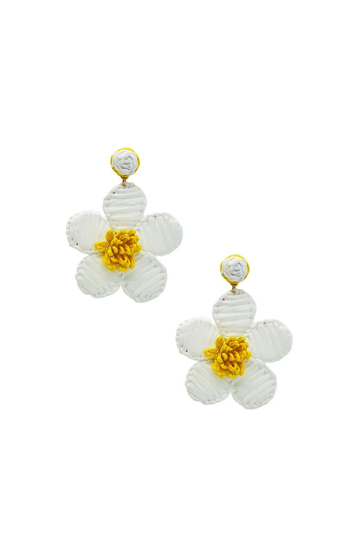 Buru Accessories Raffia Earrings - Yellow & White Daisy 3 Buru Accessories Raffia Earrings - Yellow & White Daisy