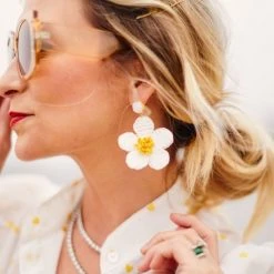 Buru Accessories Raffia Earrings - Yellow & White Daisy