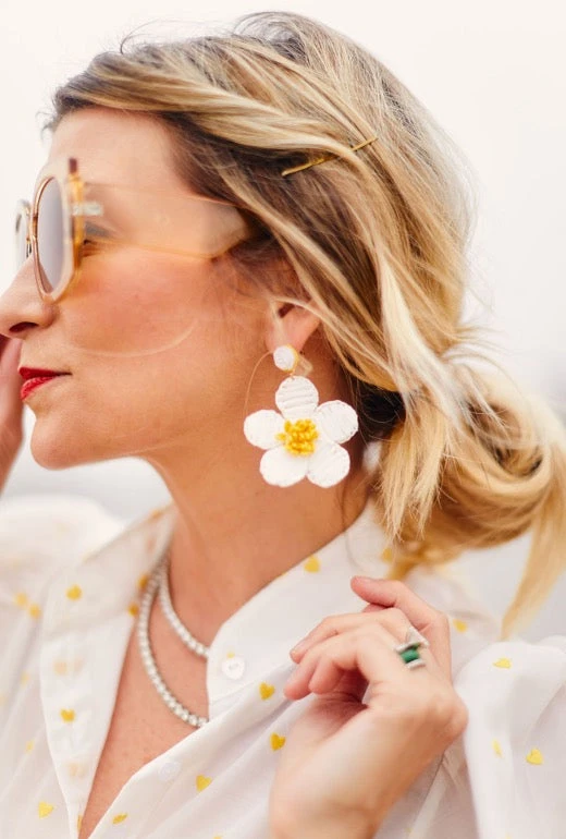 Buru Accessories Raffia Earrings - Yellow & White Daisy 4 Buru Accessories Raffia Earrings - Yellow & White Daisy