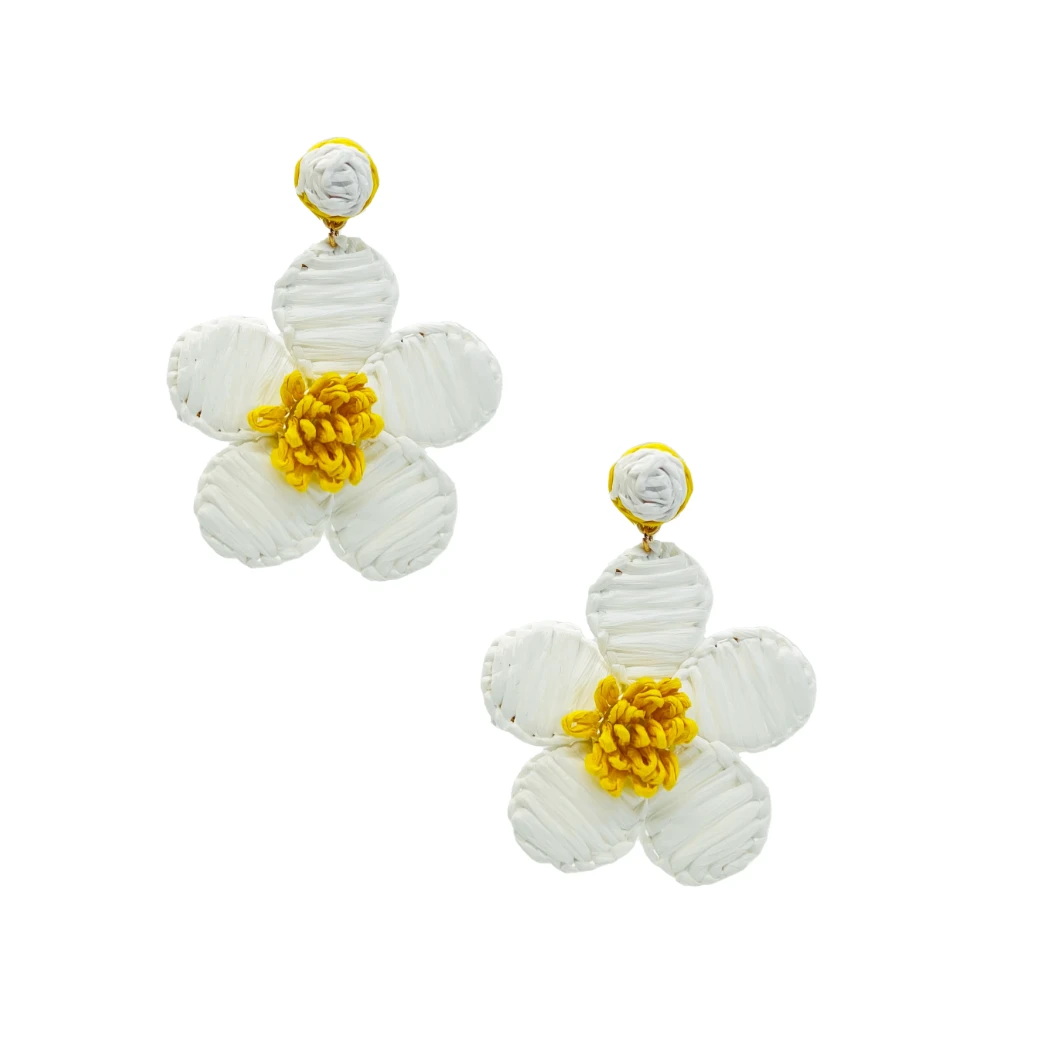 Buru Accessories Raffia Earrings - Yellow & White Daisy 6 Buru Accessories Raffia Earrings - Yellow & White Daisy